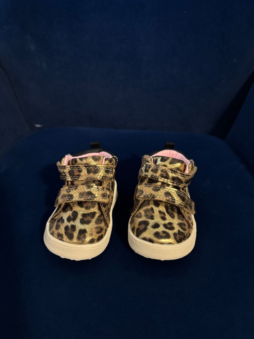 Carter's Girls Gold Leopard Velcro Sneakers with Pink Lining
